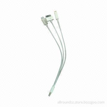 3-in-1 Charging Cable for iPad with Three Connectors (IPH4, H5 and Micro USB), 25cm Length
